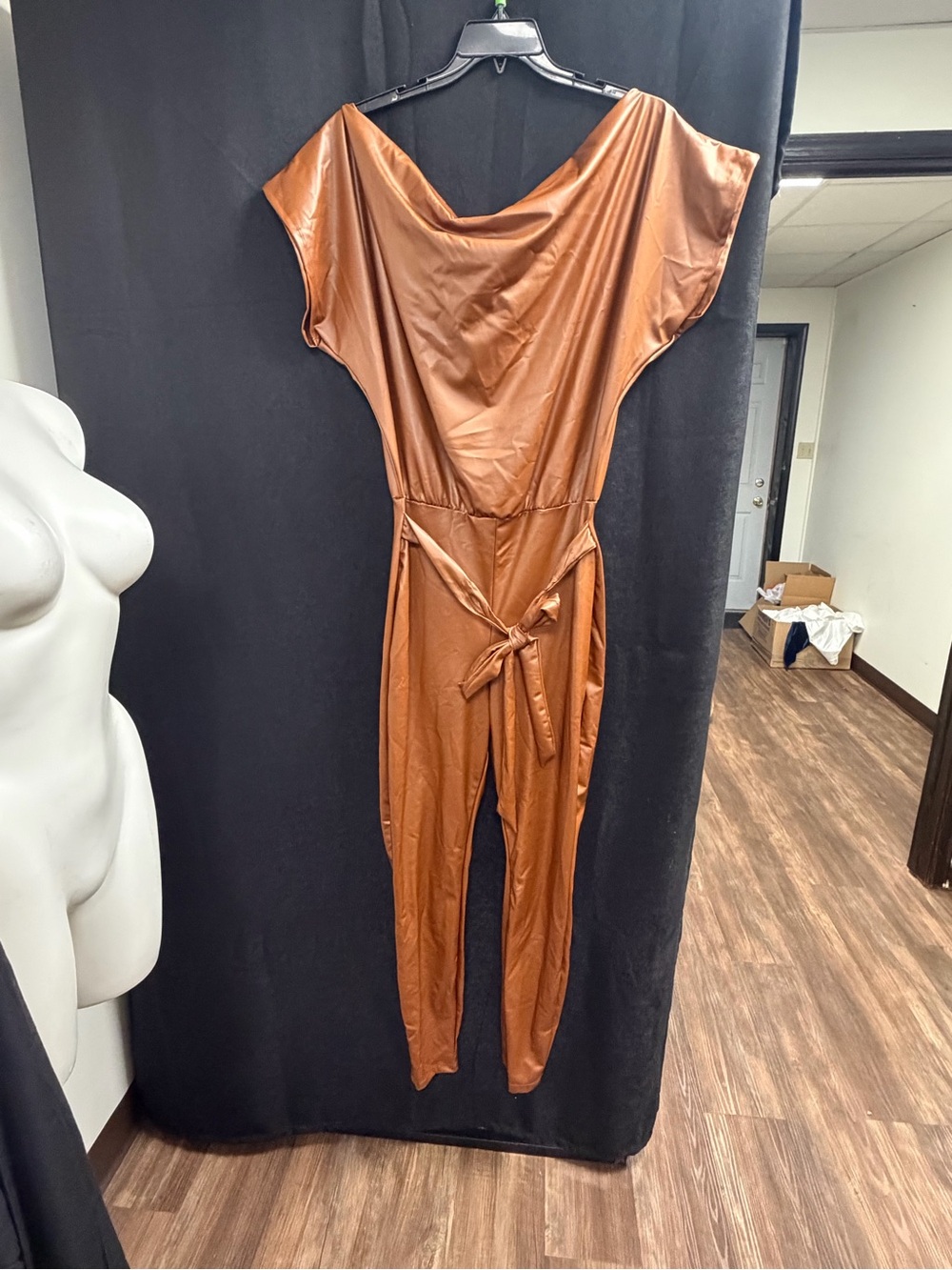 Fashion Nova Copper Brown One-Piece Jumpsuit with Tie Waist